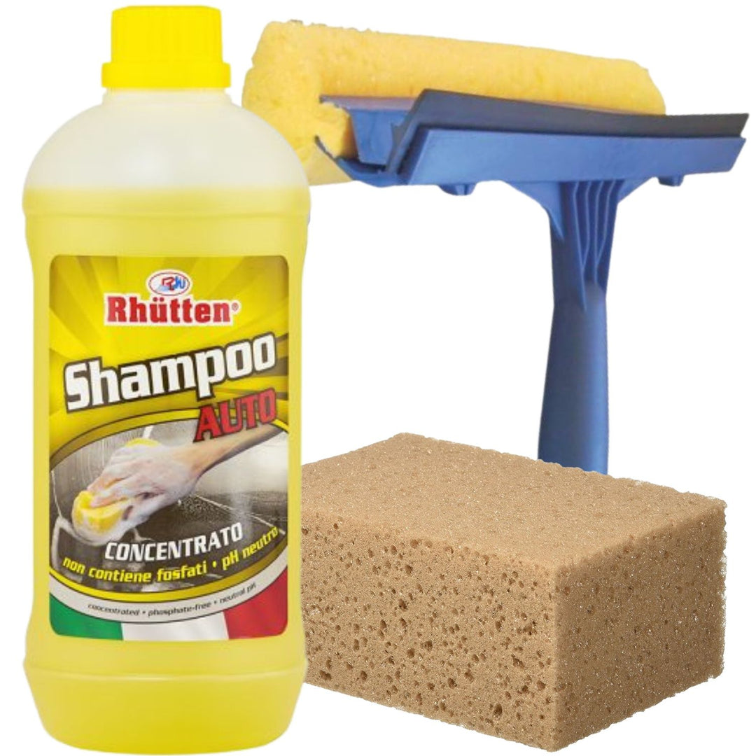 Lavaggio Auto-Moto Kit-3 Shampoo Rhutten - Spugna - Lavavetri