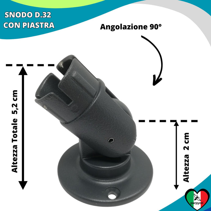 Accessori Ringhiera Grigio G.- Piastra a muro Snodo Tubo D. 32mm