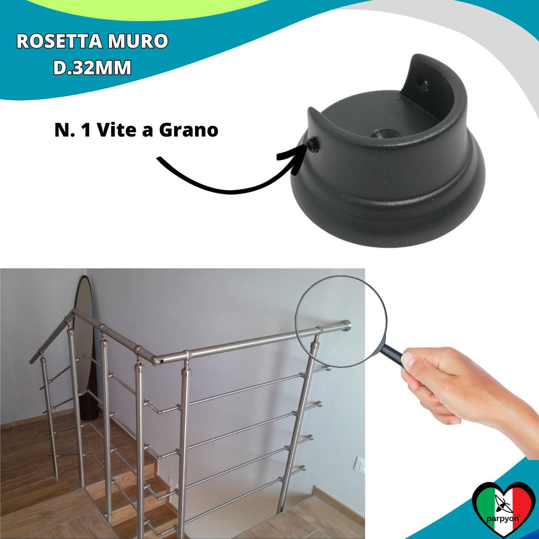 Accessori Ringhiera Grigio G.- Supporti a Muro Tubo D.32mm