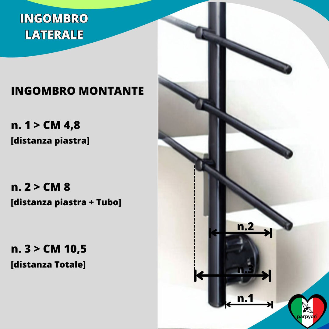 Montante per Ringhiera Grigio G.Fissaggio Laterale