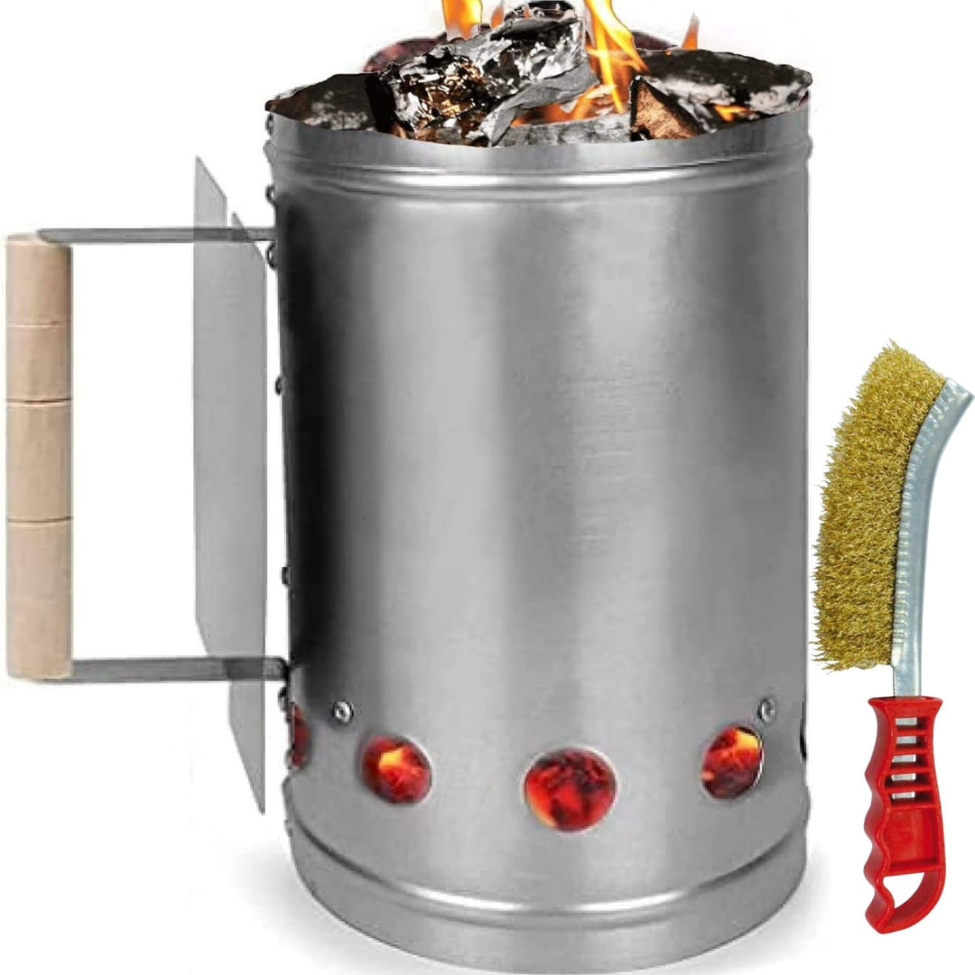 Ciminiera Barbecue accendi carbonella BBQ Kit + Spazzola acciaio Omaggio