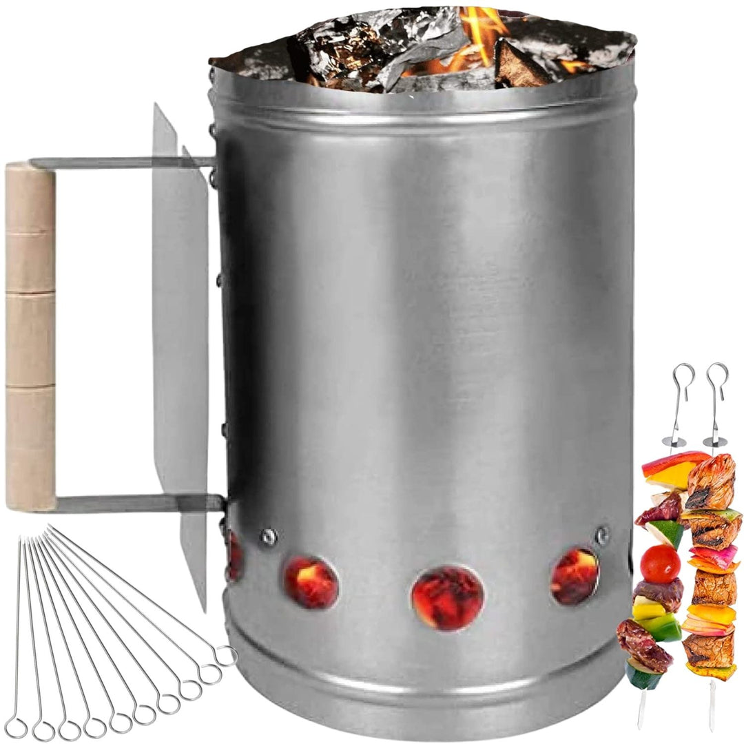Ciminiera Barbecue accendi carbonella BBQ Kit + 10 spiedini