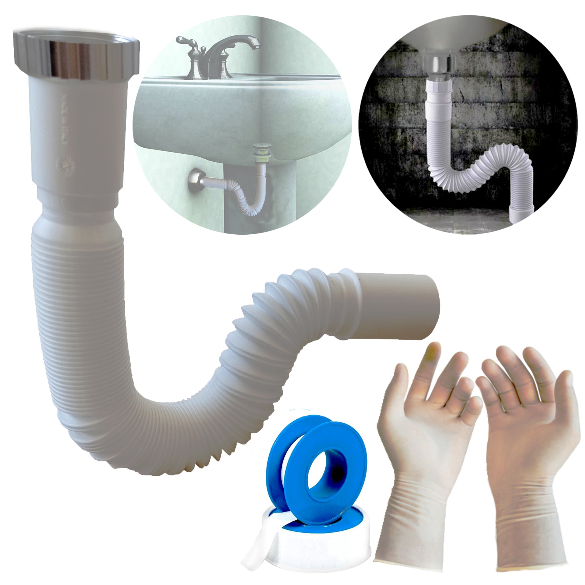 Sifone Lavabo Bagno Flessibile - Diametro G 1" 1/2" - 40mm