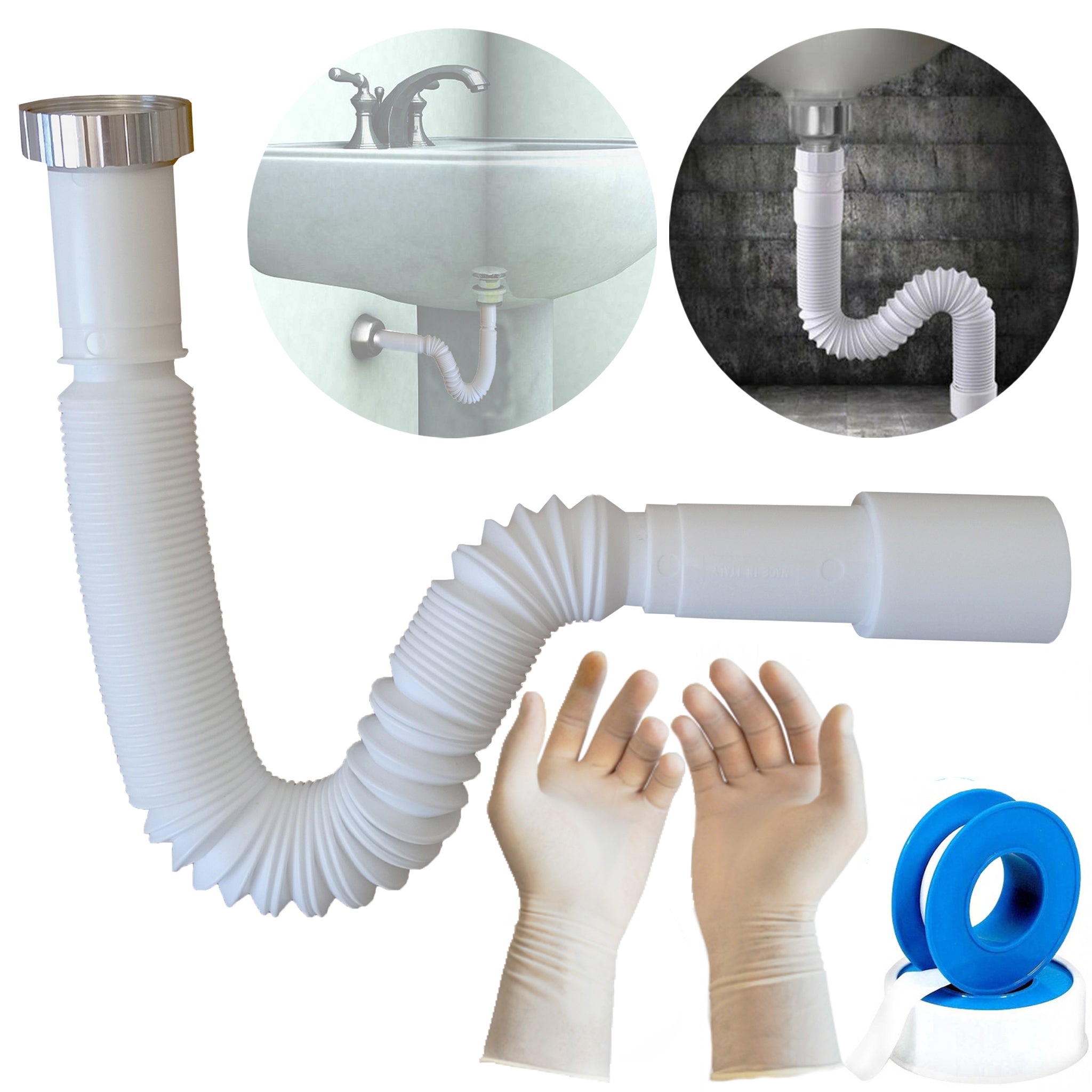 Sifone Lavabo Bagno Tubo Flessibile Sifone da Cucina G 1" 1/4" - 32/40