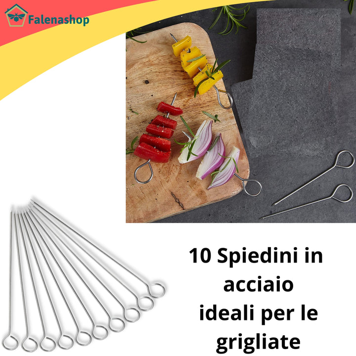 Ciminiera Barbecue accendi carbonella BBQ Kit + 10 spiedini