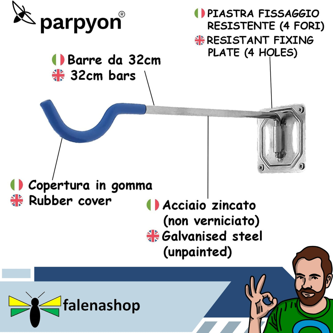 Parpyon® Porta biciclette da muro 2 gancio bici muro, porta bici, porta attrezzi da parete