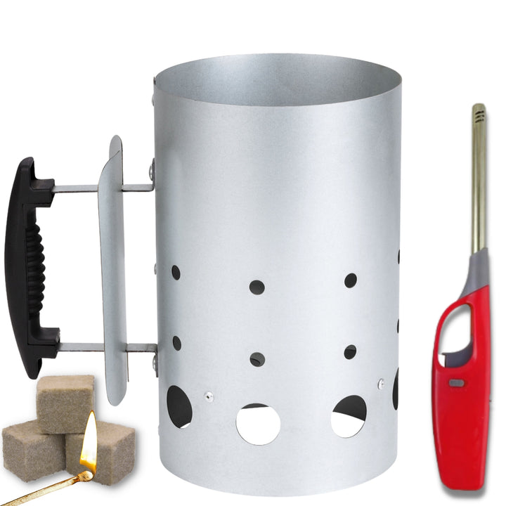 Ciminiera Barbecue accendi carbonella BBQ Kit + accendifuoco 12 cubetti e accendi Gas Omaggio