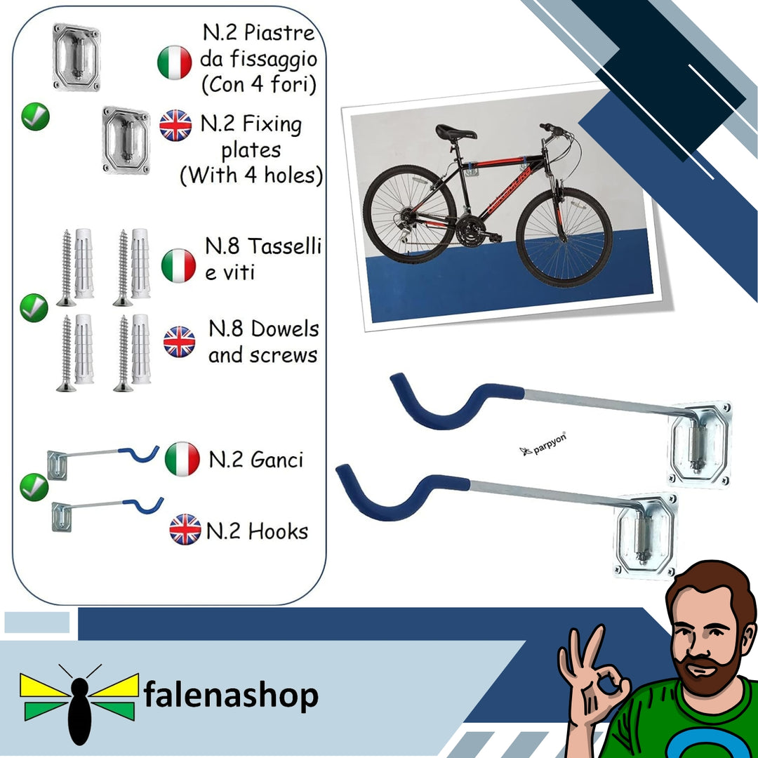 Parpyon® Porta biciclette da muro 2 gancio bici muro, porta bici, porta attrezzi da parete