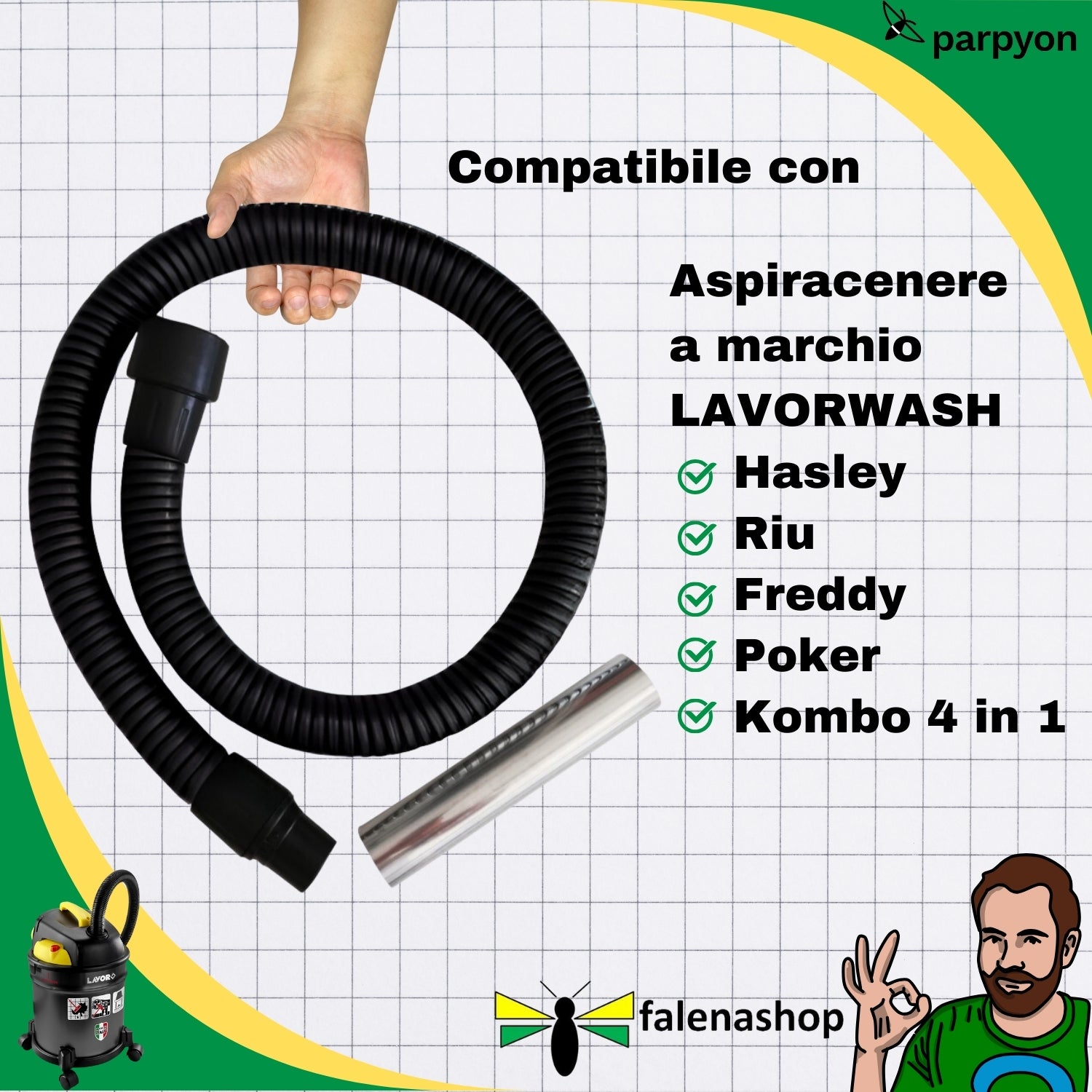 Lavor tubo aspiracenere 1,5mt ricambio bidone aspiraceneri ashley falenashop.myshopify.com