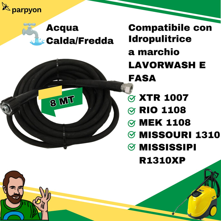 Lavor tubo idropulitrice acqua calda m22 - 3/8f -8mt ricambi accessori