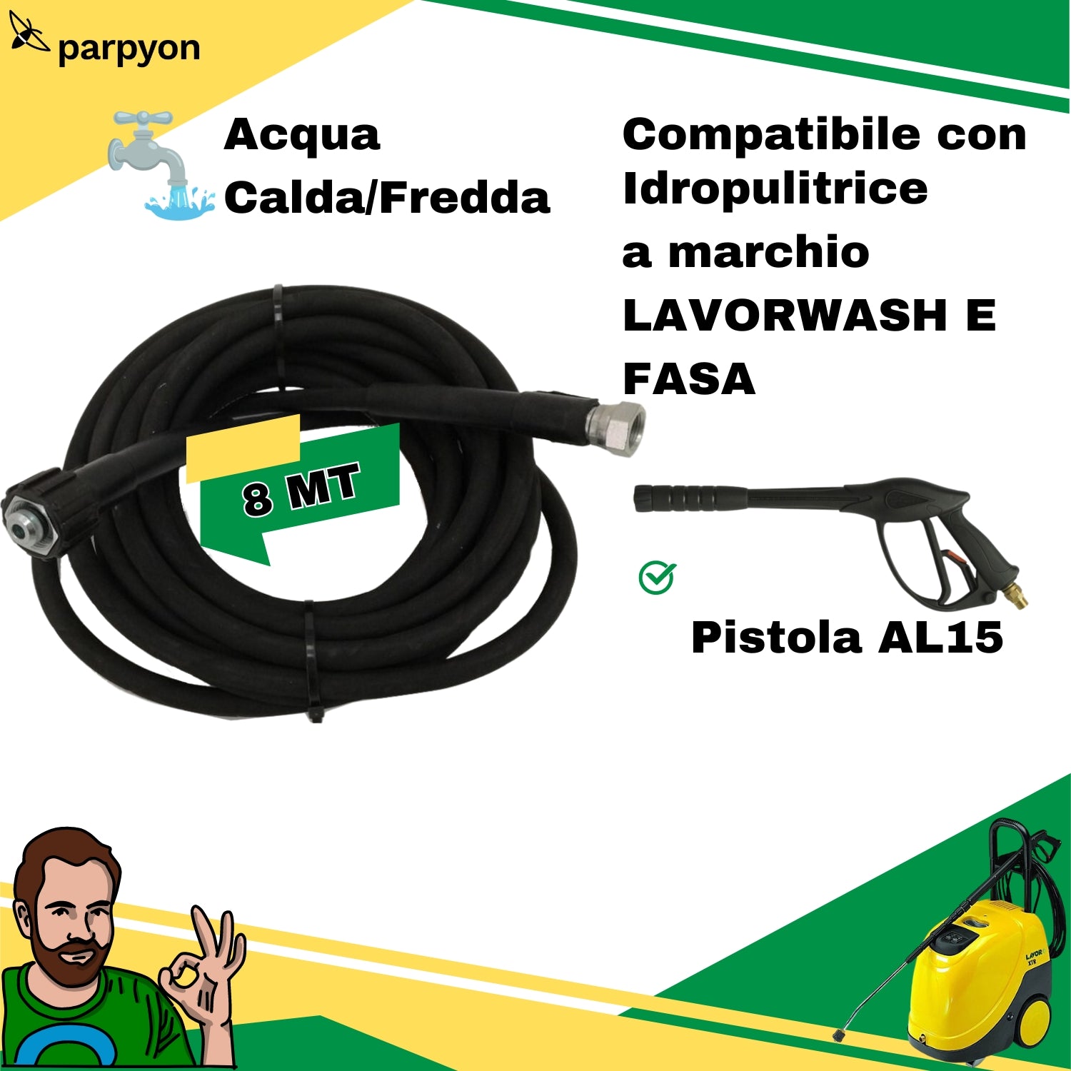 Lavor tubo idropulitrice acqua calda m22 - 3/8f -8mt ricambi accessori falenashop.myshopify.com