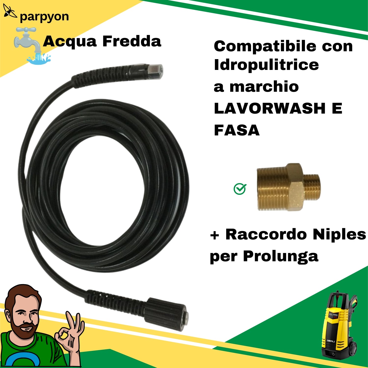 Lavor tubo prolunga 6mt + raccordo m22 ¼ idropulitrice lavorwash falenashop.myshopify.com