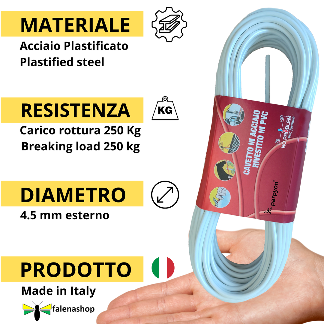 Filo per stendere il bucato da esterno d.4,5mm + KIT per il fissaggio