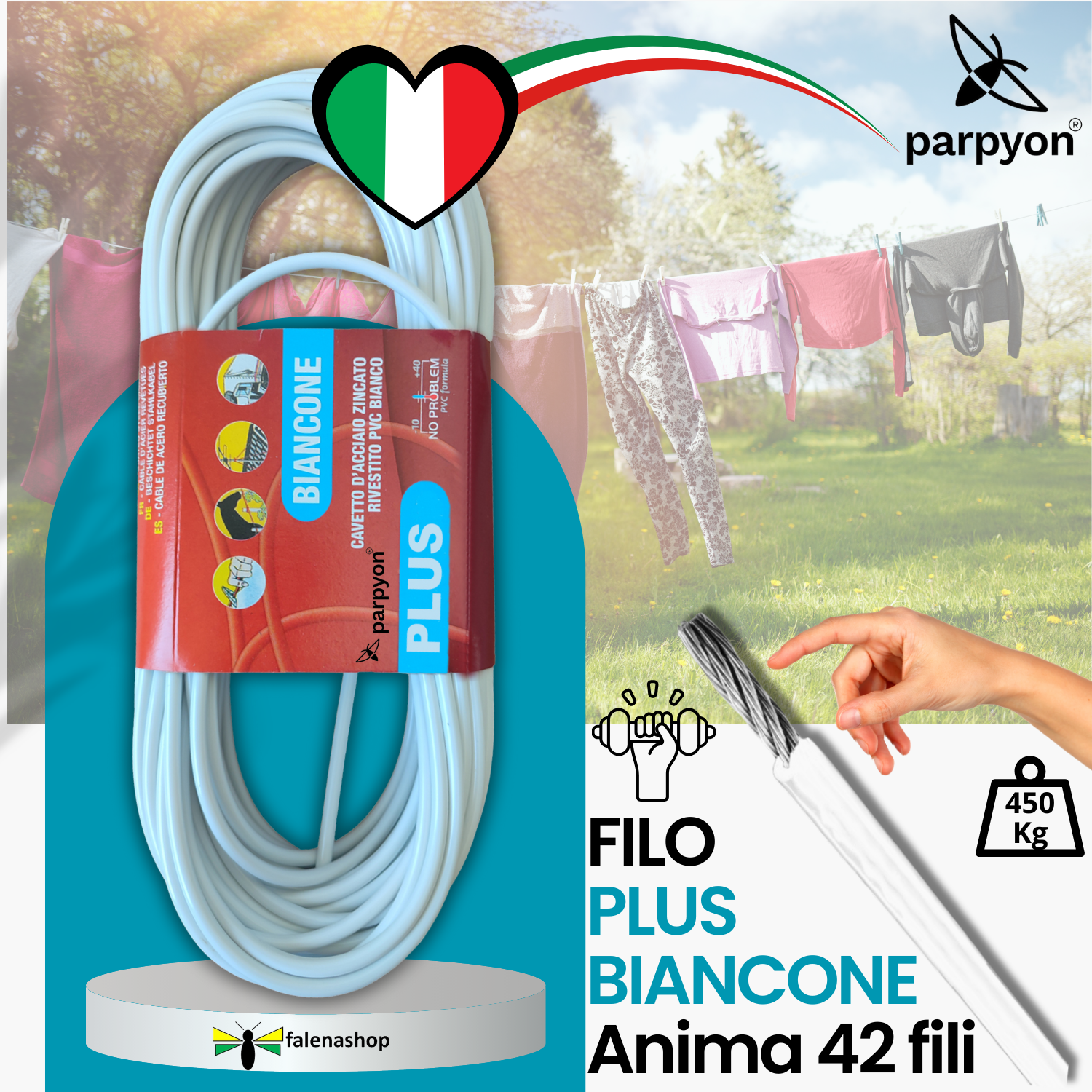 Filo per stendere il bucato da esterno PLUS 42 FILI + KIT falenashop.myshopify.com