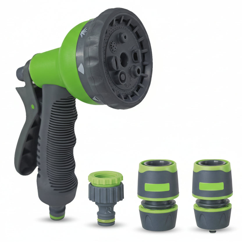 Pistola acqua giardino doccetta spruzzo multifunzione 8 getti + raccordi falenashop.myshopify.com