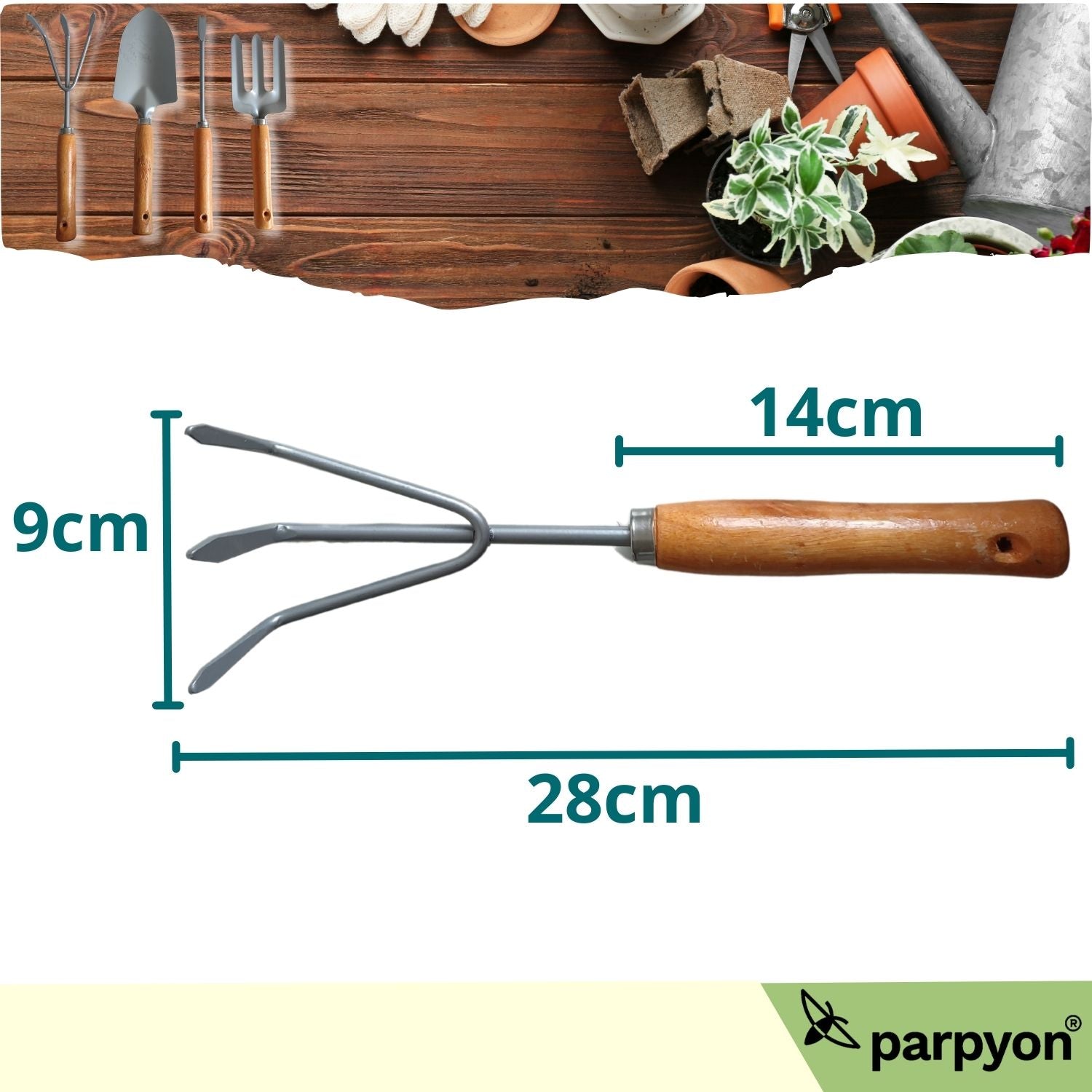 Kit attrezzi giardinaggio con manico in legno 4pz falenashop.myshopify.com