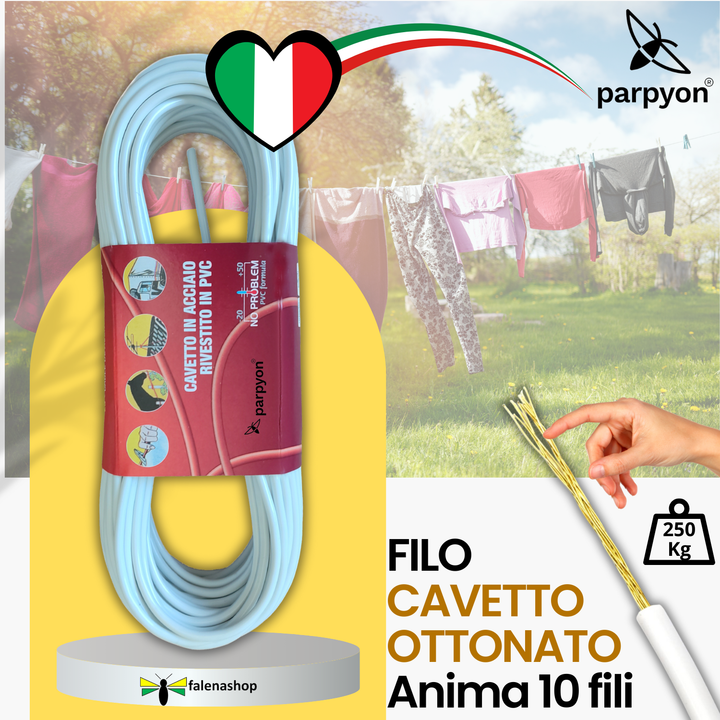 Filo per stendere il bucato da esterno d.4,5mm + KIT per il fissaggio