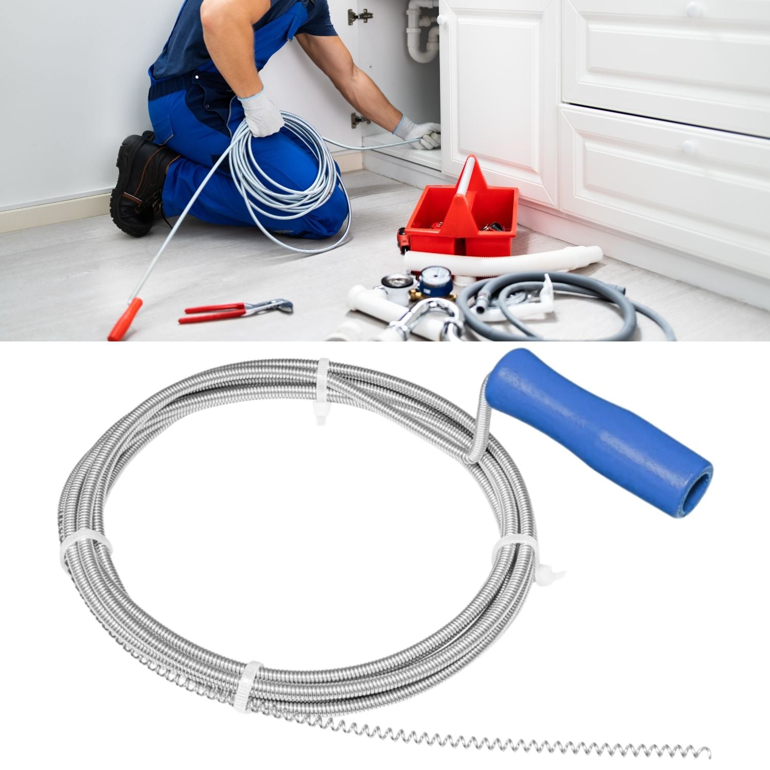 Sonda Sturatubi 7.5 metri, Sonda Stura Lavandini e Scarichi Fai da Te, Coclea di Drenaggio, pulizia Tubi falenashop.myshopify.com