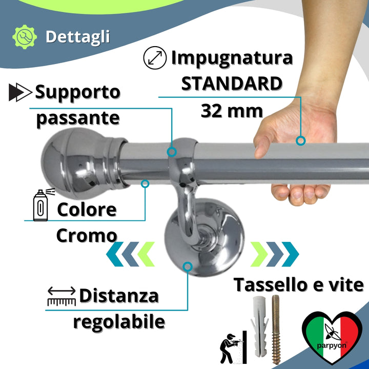 Corrimano Scala passamano in Alluminio con finale a Palla vari colori
