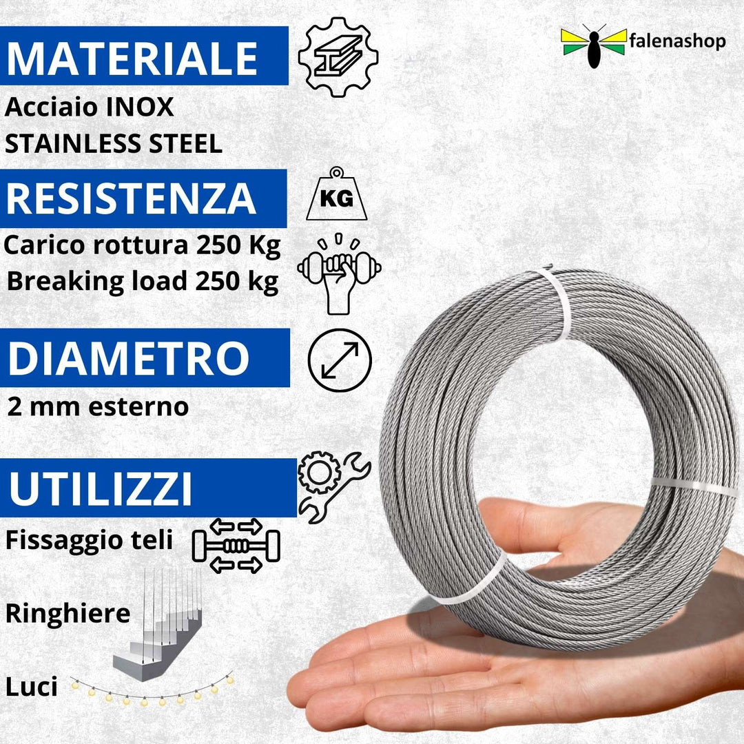 Fune Acciaio INOX AISI 316 per Esterno 49F.- D.2mm