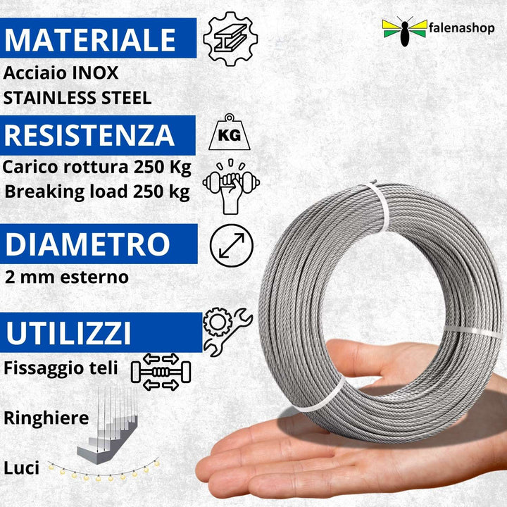 Fune Acciaio INOX AISI 316 per Esterno 49F.- D.2mm