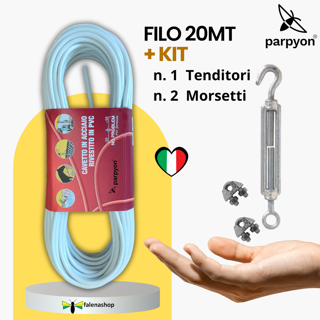 Filo per stendere il bucato da esterno d.4,5mm + KIT per il fissaggio