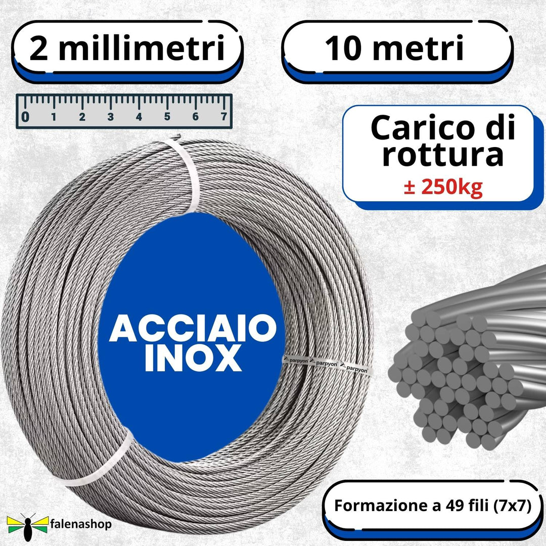 Fune Acciaio INOX AISI 316 per Esterno 49F.- D.2mm