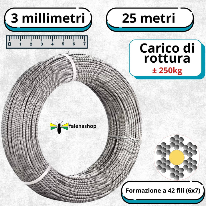 Fune Acciaio Zincato Cavo metallico 42F. d.3mm