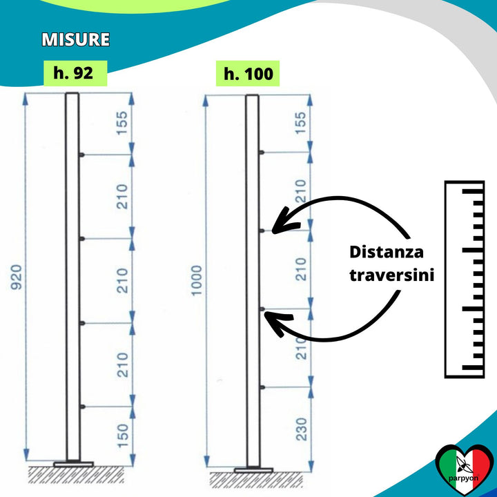 Montante per Ringhiera Grigio G. Fissaggio Pavimento
