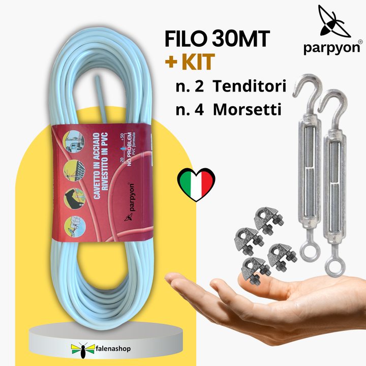 Filo per stendere il bucato da esterno d.4,5mm + KIT per il fissaggio