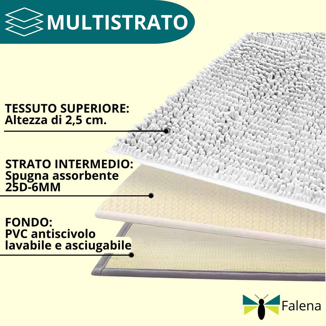 Falena Tappeto Bagno Assorbente Soffice, tappetino doccia Lavabile in lavatrice, 100% in tessuto poliestere con fondo antiscivolo