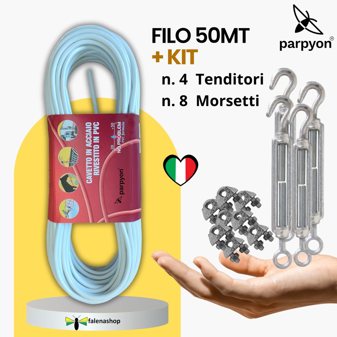 Filo per stendere il bucato da esterno d.4,5mm + KIT per il fissaggio