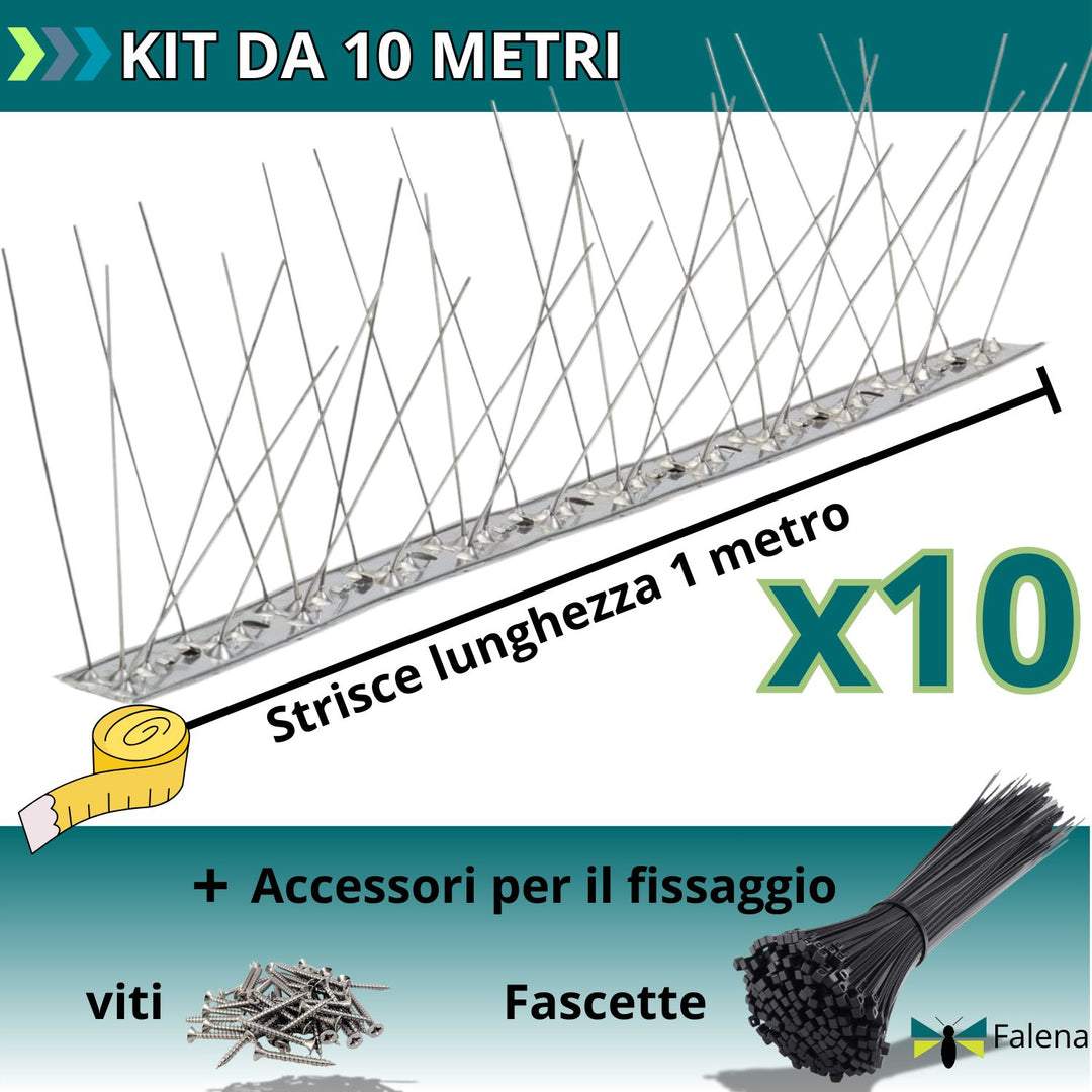 Dissuasori per Piccioni Scaccia Volatili Roditori da esterno in Acciaio Inox con 80 Spuntoni già montati varie misure