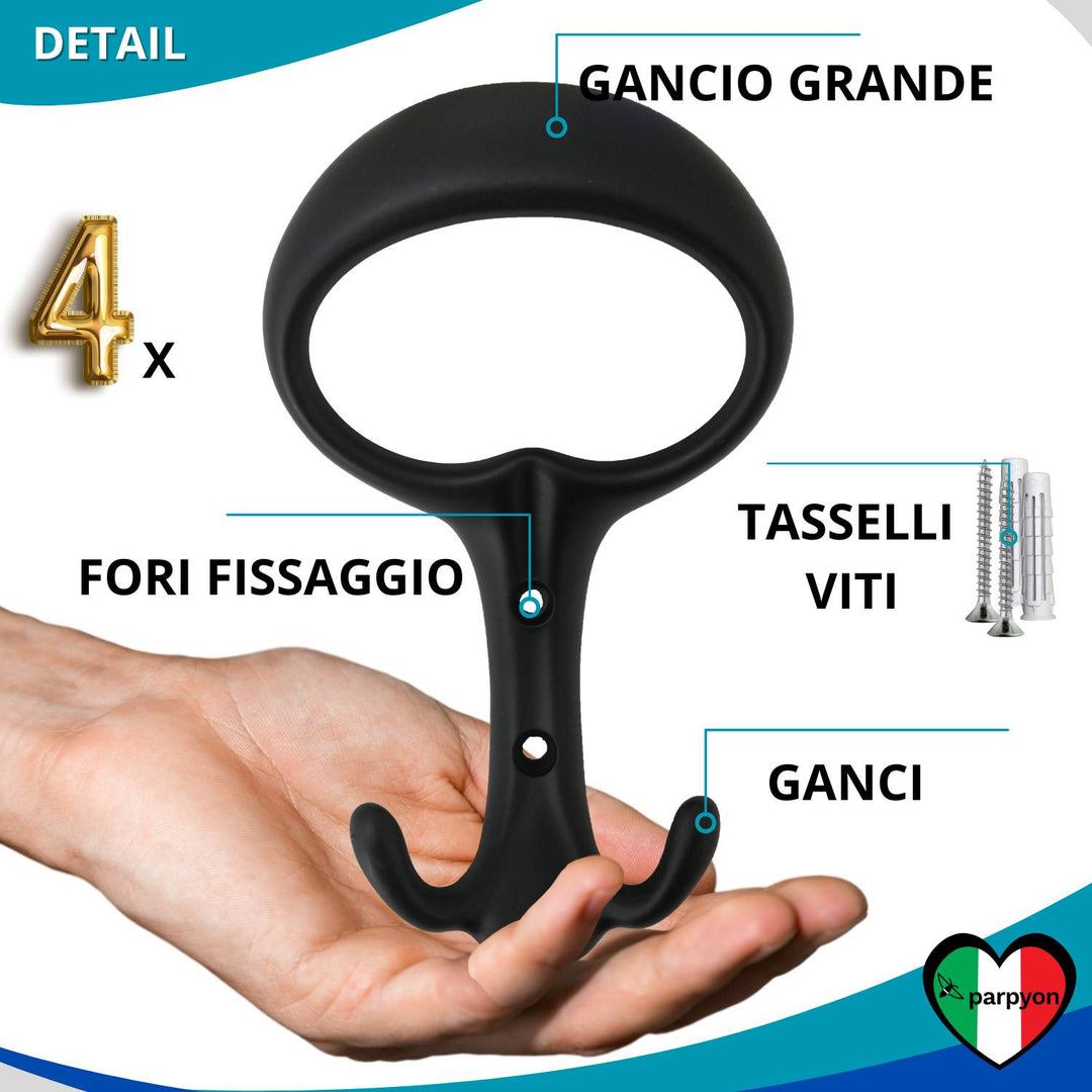 Appendiabiti a parete, 4 ganci attaccapanni a muro (MOD.107)