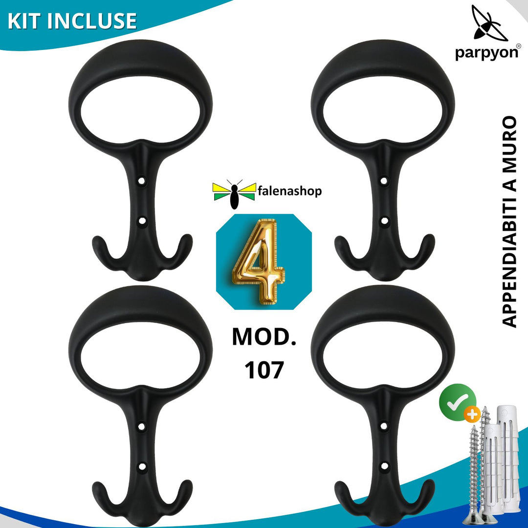 Appendiabiti a parete, 4 ganci attaccapanni a muro (MOD.107)