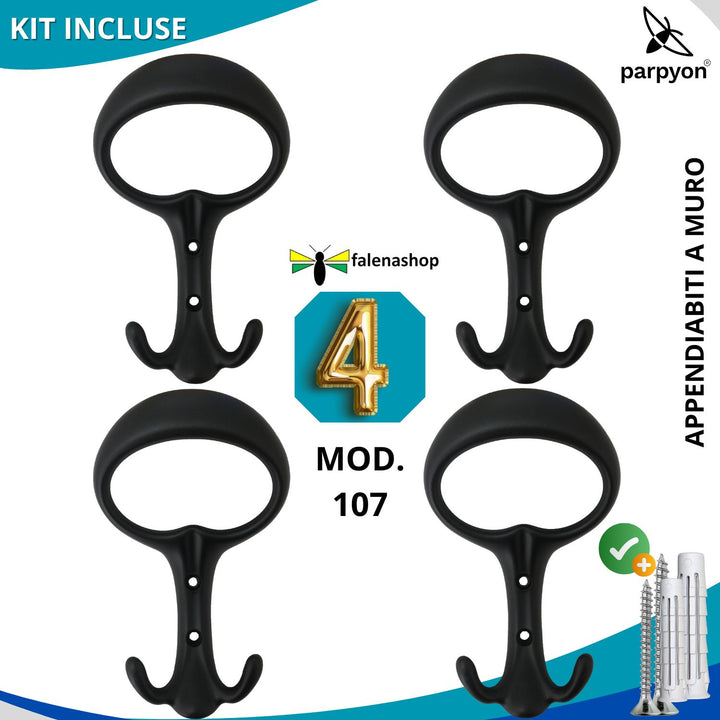 Appendiabiti a parete, 4 ganci attaccapanni a muro (MOD.107)