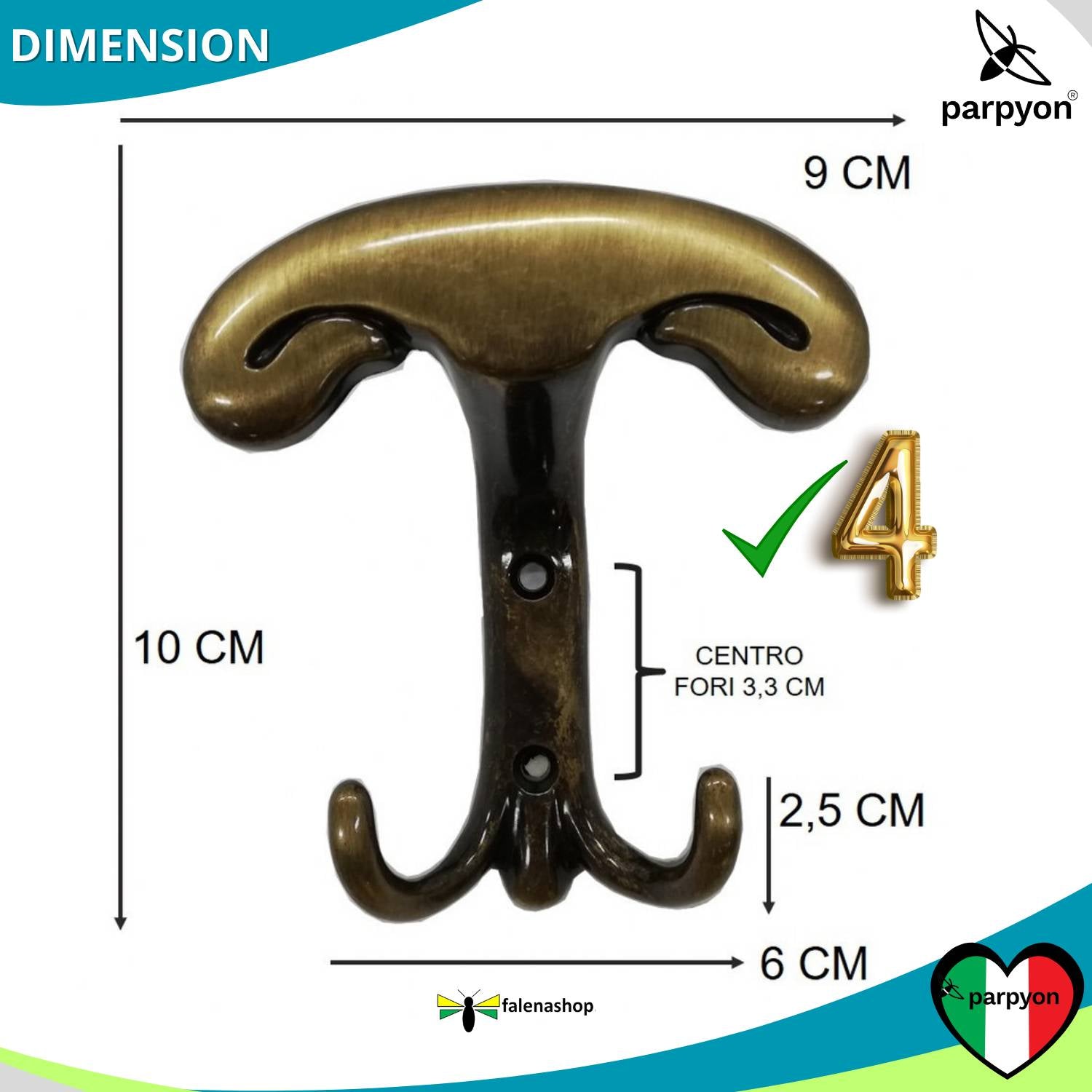 Appendiabiti a parete, 4 ganci attaccapanni da muro (MOD.106) falenashop.myshopify.com
