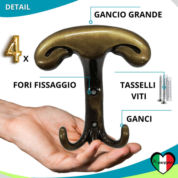 Appendiabiti a parete, 4 ganci attaccapanni da muro (MOD.106)
