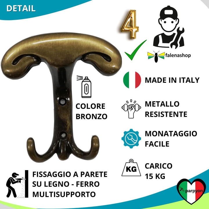 Appendiabiti a parete, 4 ganci attaccapanni da muro (MOD.106)