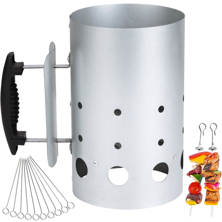 Ciminiera Barbecue accendi carbonella BBQ Kit + 10 spiedini