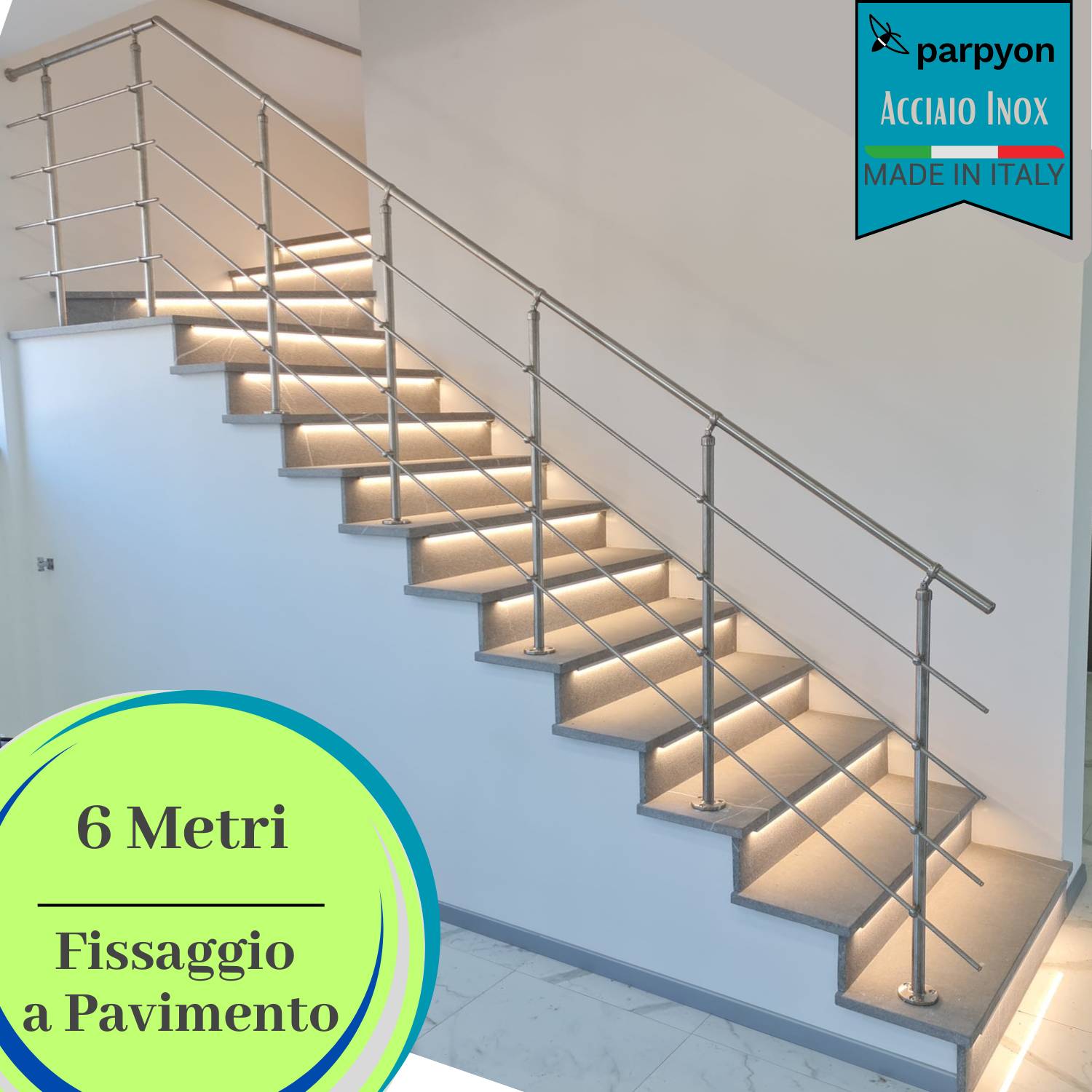 Ringhiera scala in Acciaio Inox da 6 MT - Fissaggio Pavimento falenashop.myshopify.com