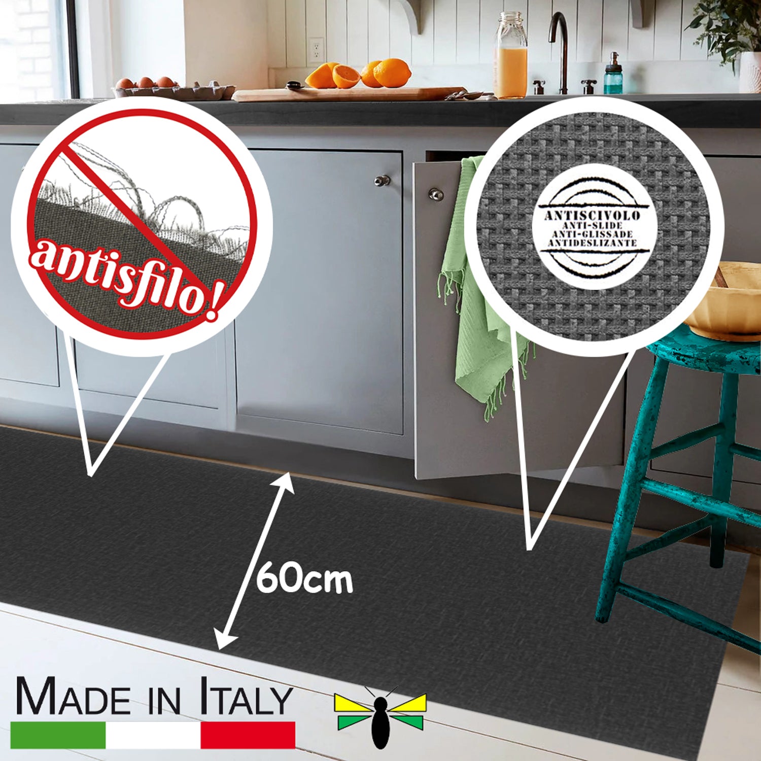 Passatoia tappeto cucina antiscivolo lavabile in lavatrice stampa digi –  SmartDecoHome