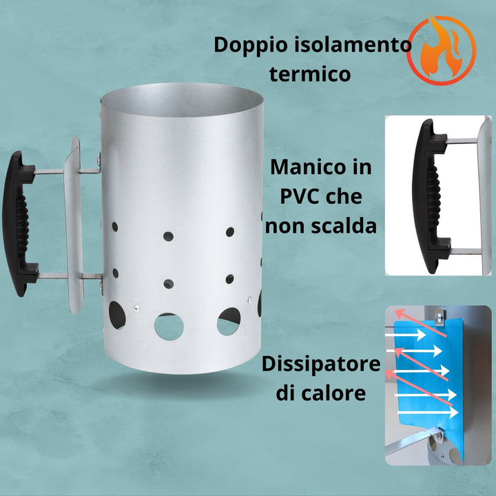 Ciminiera Barbecue accendi carbonella BBQ Kit + accendifuoco 12 cubetti e accendi Gas Omaggio
