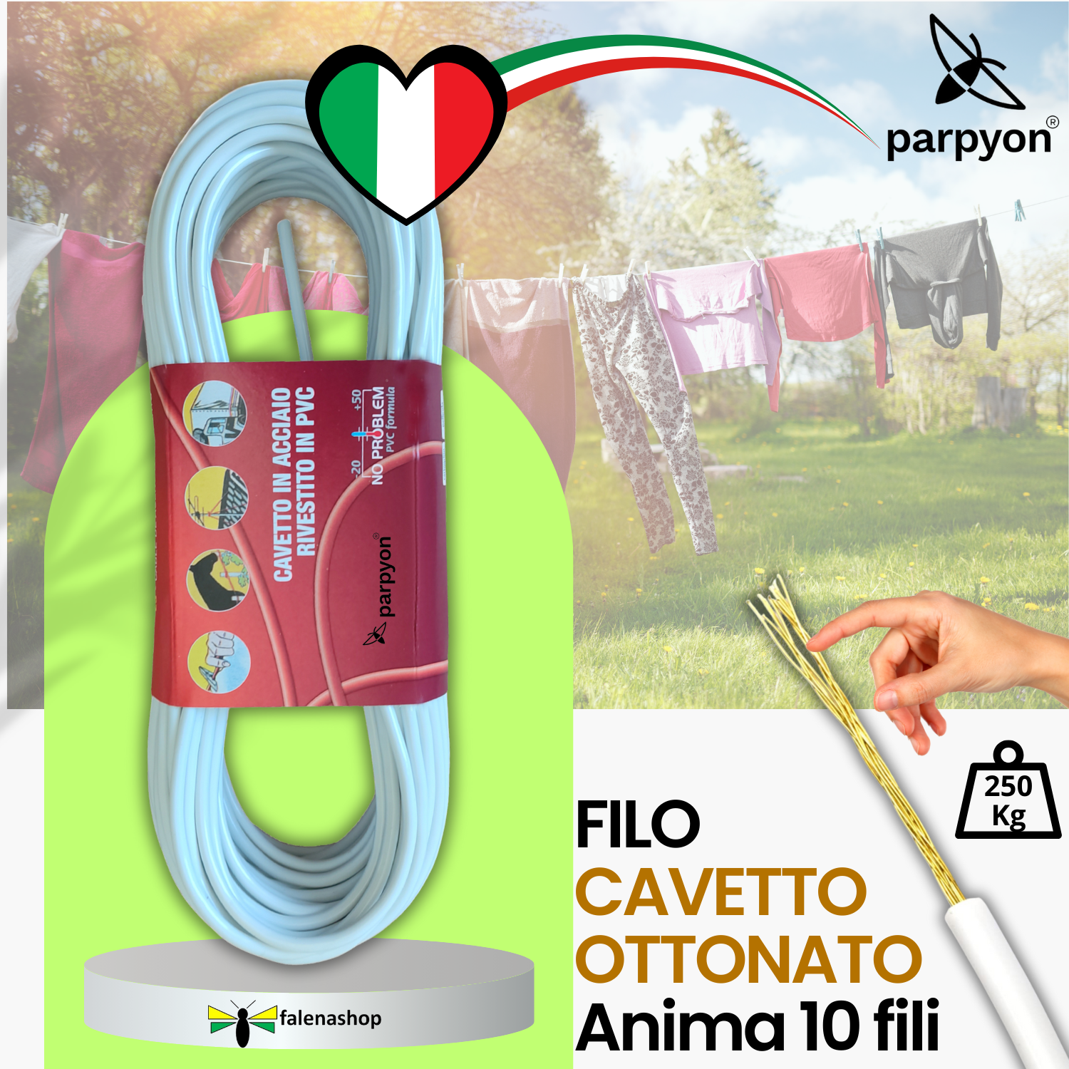 Filo per stendere il bucato da esterno d.4,5mm + KIT a Muro falenashop.myshopify.com