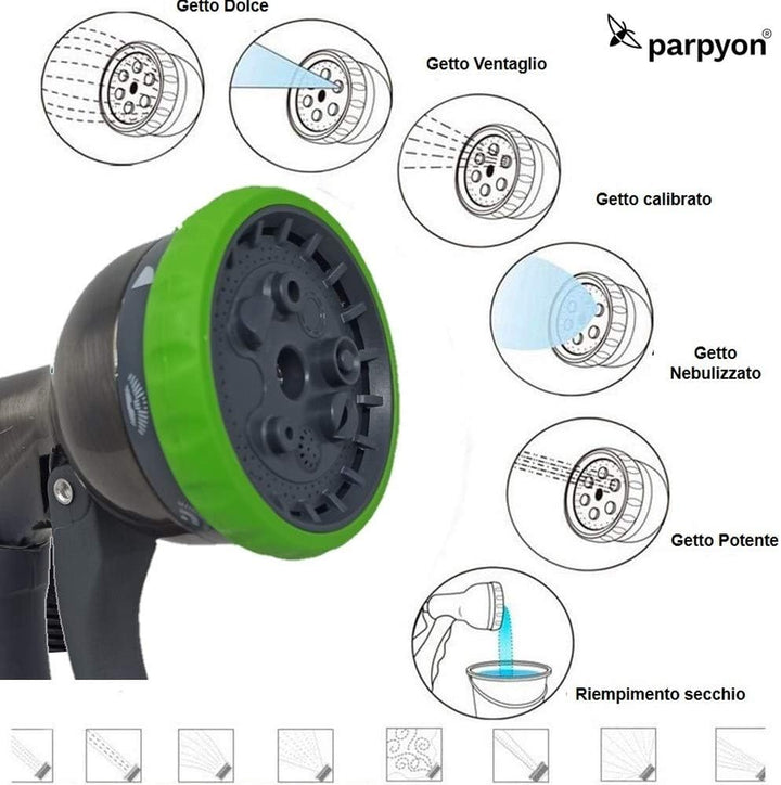 Pistola acqua giardino Doccetta spruzzo in Metallo 8 getti
