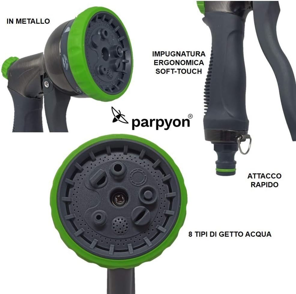 Pistola acqua giardino Doccetta spruzzo in Metallo 8 getti