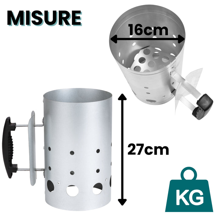 Ciminiera Barbecue accendi carbonella BBQ Kit + accendifuoco 12 cubetti e accendi Gas Omaggio