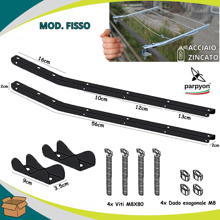 Bracci Stendibiancheria da balcone esterno nichel fisso #colore_acciaio-zincato