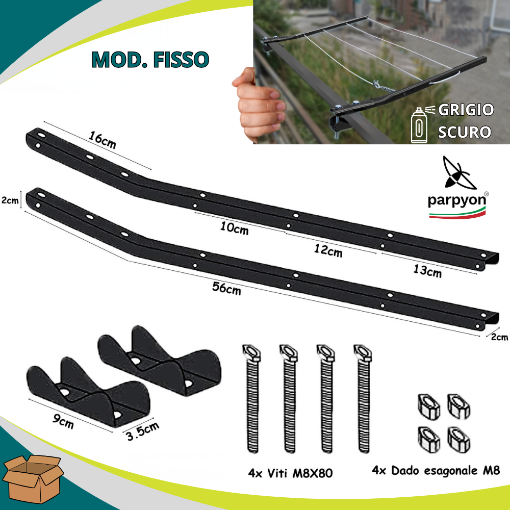 Bracci Stendibiancheria da balcone esterno nero fisso #colore_grigio-scuro