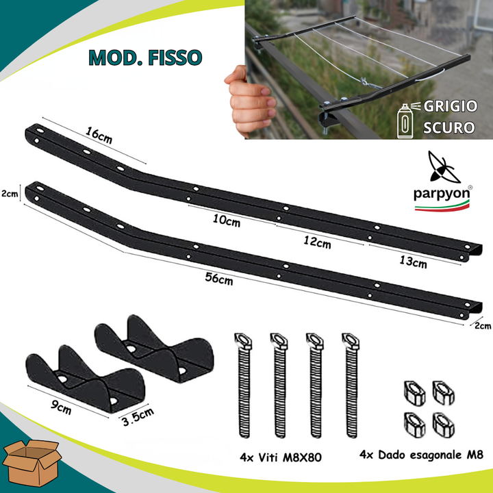 Bracci Stendibiancheria da balcone esterno nero fisso #colore_grigio-scuro